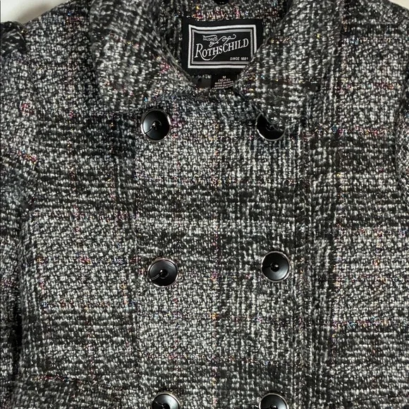 Rothschild Princess Charcoal Plaid Double-Breasted Pea Coat - Picture 6 of 14